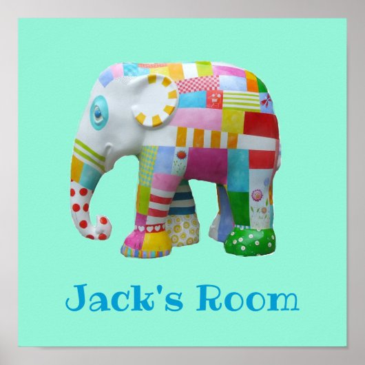 Jongen naam Cute speelgoed patchwork-olifant Poster (Voorkant)