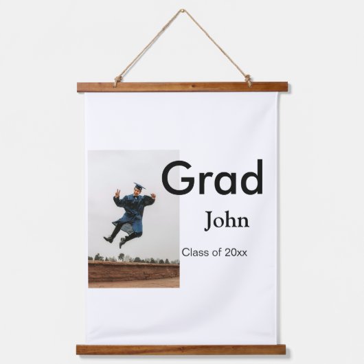 jongen naam toevoegen datum jaar tekst QR afstuder Hangend Wandkleed (Voorkant)