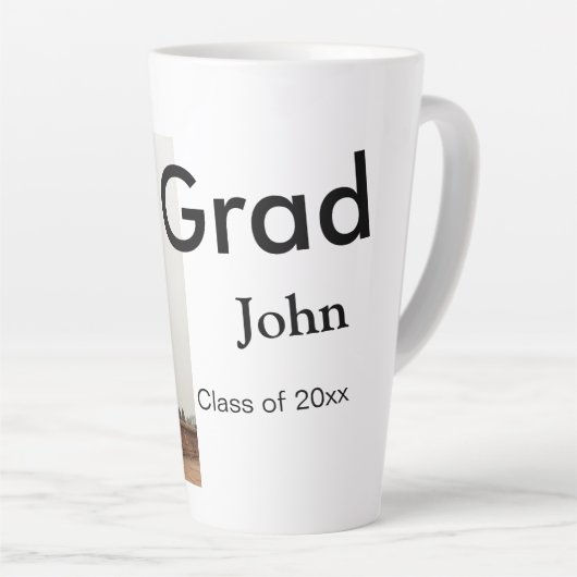 jongen naam toevoegen datum jaar tekst QR afstuder Latte Mok (Rechterhoek)