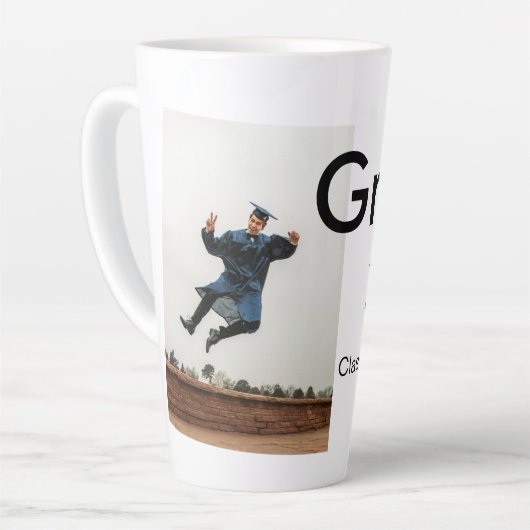 jongen naam toevoegen datum jaar tekst QR afstuder Latte Mok (Linkerhoek)