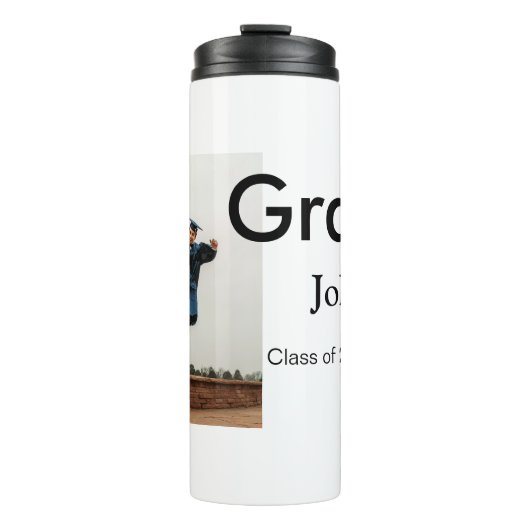 jongen naam toevoegen datum jaar tekst QR afstuder Thermosbeker (Voorkant)