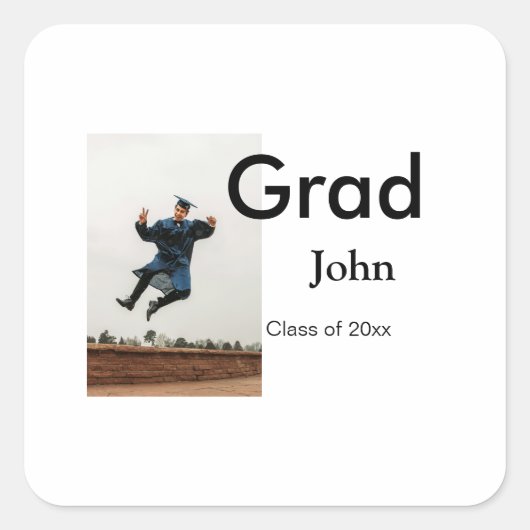 jongen naam toevoegen datum jaar tekst QR afstuder Vierkante Sticker (Voorkant)