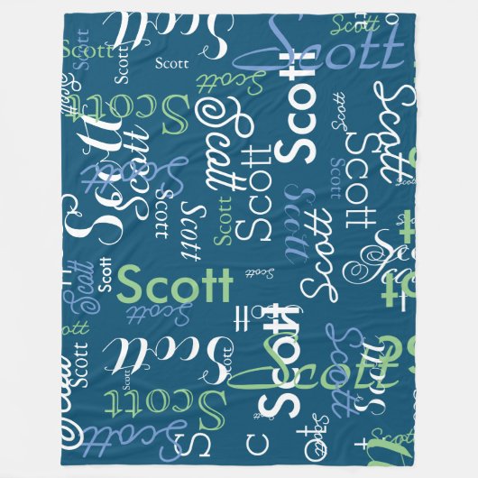 Jongen Naam Typografie oceaan-blauwe kleur Fleece Deken (Voorkant)