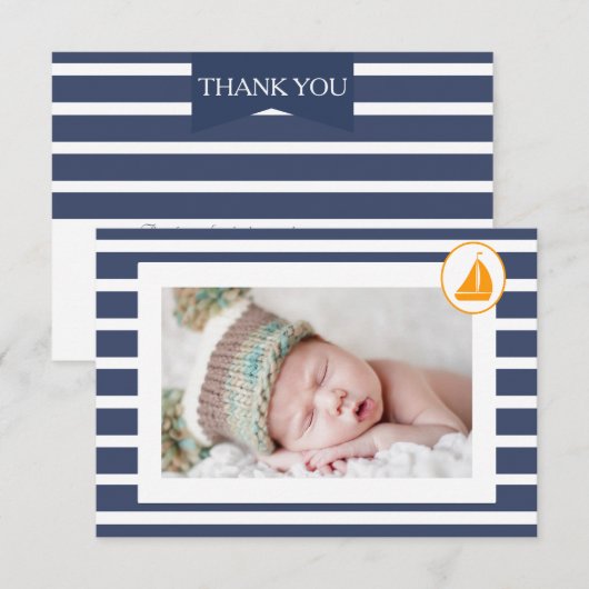 Jongen Nautical Baptisme Hartelijk dank voor de fo Bedankkaart (Voorkant / Achterkant)