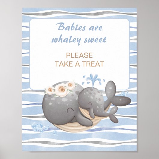 Jongen Nautical Whale Baby shower Favor Sign Poster (Voorkant)