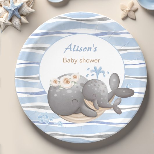 Jongen Nautical Whale Baby shower Papieren Bordje