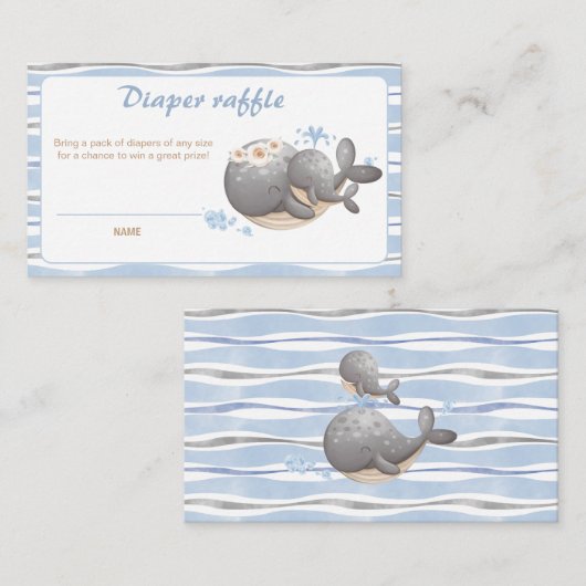 Jongen Nautische Walvis Baby shower Luier Raffle K Informatiekaartje (Voorkant / Achterkant)