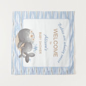 Jongen nautische walvis Baby shower welkomstbord Wandkleed (Voorkant (horizontaal))