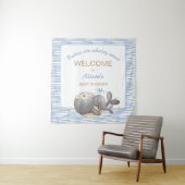 Jongen nautische walvis Baby shower welkomstbord Wandkleed (In situ)