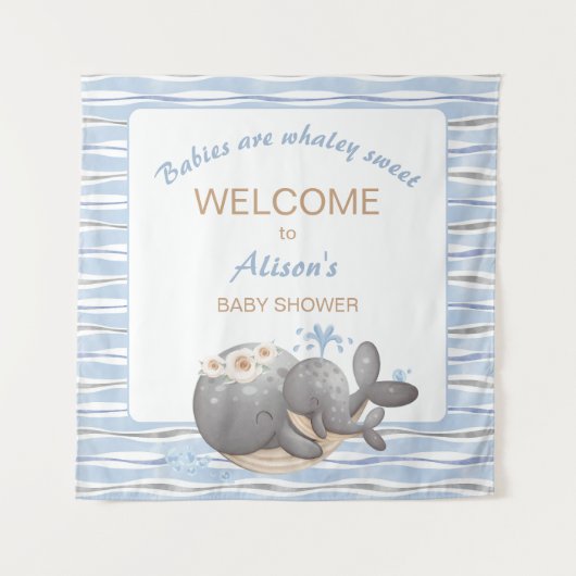 Jongen nautische walvis Baby shower welkomstbord Wandkleed (Voorkant)