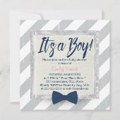 Jongen Navy Blue Bow Stropdas Grey Stripes Baby sh Kaart (Voorkant)