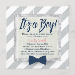 Jongen Navy Blue Bow Stropdas Grey Stripes Baby sh Kaart