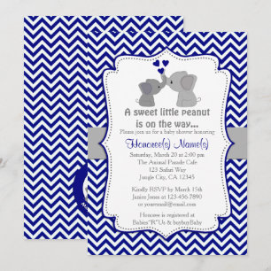 Jongen Navy Elephant Baby Shower Invitations Chev Kaart