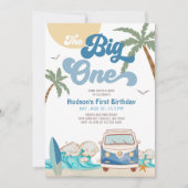 Jongen Navy The Big One Surfen 1e Verjaardagsfeest Kaart (Voorkant)