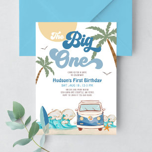Jongen Navy The Big One Surfen 1e Verjaardagsfeest Kaart