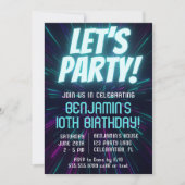 Jongen Neon Blauw Verjaardagsfeestje Kaart (Voorkant)