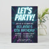 Jongen Neon Blauw Verjaardagsfeestje Kaart (Staand voorkant)