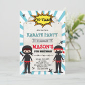 Jongen ninja karate verjaardagsfeestje uitnodiging (Staand voorkant)
