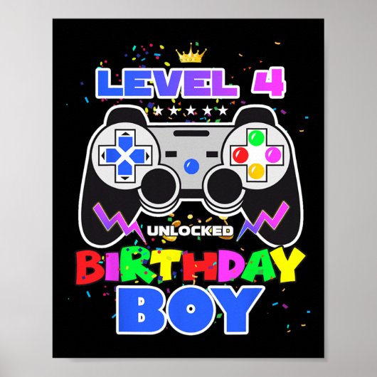 Jongen Niveau 4 Ontgrendeld Videospel 4e Verjaarda Poster (Voorkant)