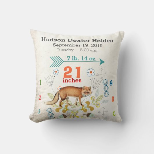 Jongen Nursery Baby Birth Stat Fox Arrow Pattern Kussen (Voorkant)