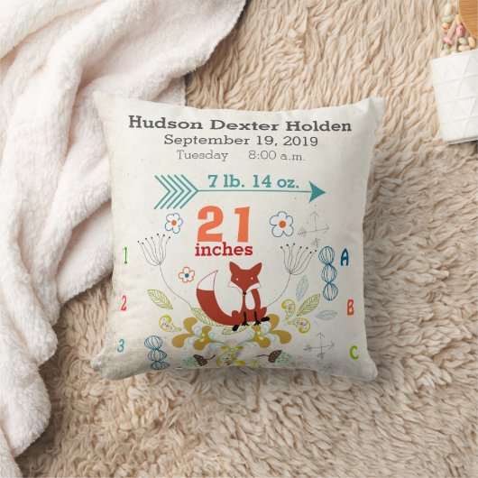 Jongen Nursery Baby Birth Stat Fox Arrow Pattern Kussen (Deken)