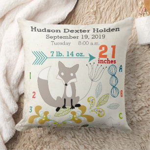 Jongen Nursery Baby Birth Stat Fox Arrow Pattern Kussen