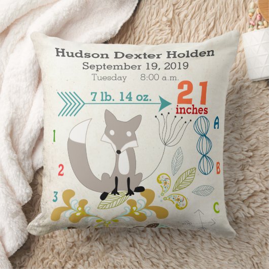 Jongen Nursery Baby Birth Stat Fox Arrow Pattern Kussen (Deken)