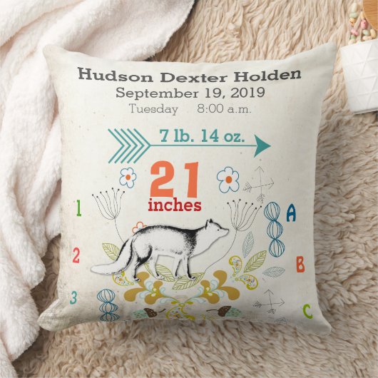 Jongen Nursery Baby Birth Stat Fox Arrow Pattern Kussen (Deken)