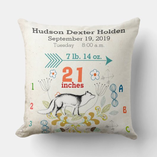 Jongen Nursery Baby Birth Stat Fox Arrow Pattern Kussen (Voorkant)