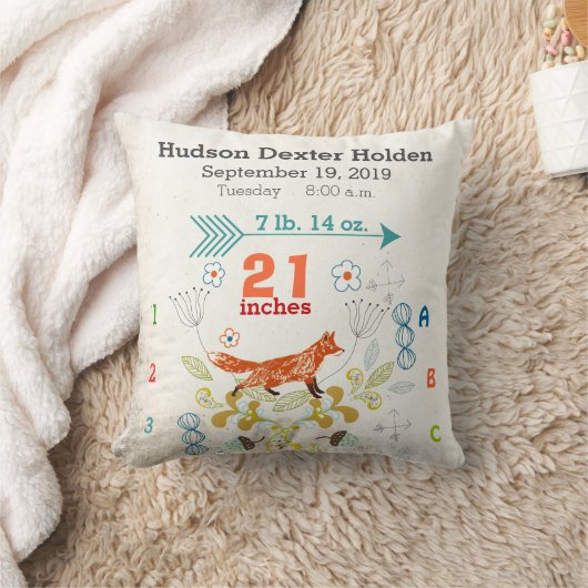 Jongen Nursery Baby Birth Stat Fox Arrow Pattern Kussen (Deken)