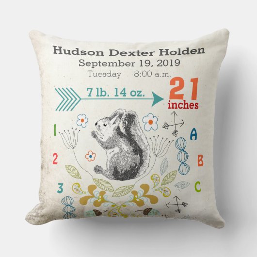 Jongen Nursery Baby Birth Stat Squirrel Arrow Patr Kussen (Voorkant)