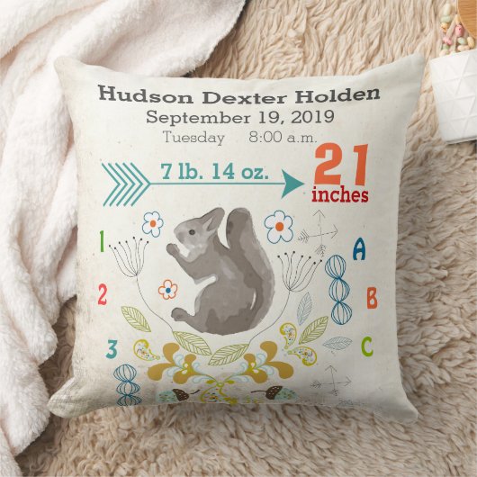 Jongen Nursery Baby Birth Stat Squirrel Arrow Patr Kussen (Deken)