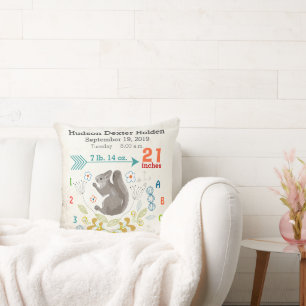 Jongen Nursery Baby Birth Stat Squirrel Arrow Patr Kussen