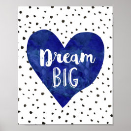 Jongen Nursery Decor Waterverf Navy Blue Heart Poster