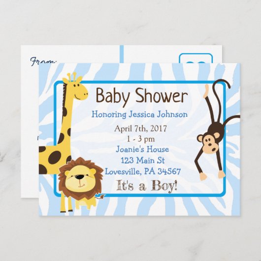 Jongen Oerwoud of dierentuindieren die als Baby sh Uitnodiging Briefkaart (Voorkant / Achterkant)