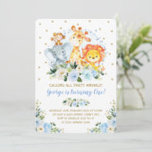 Jongen Oerwoud Safari Blue Floral Wild Op een dag Kaart (Staand voorkant)