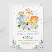 Jongen Oerwoud Safari Blue Floral Wild Op een dag Kaart (Voorkant)