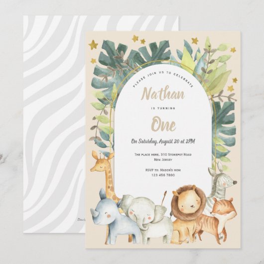 Jongen Oerwoud Safari, eerste verjaardag Kaart (Voorkant / Achterkant)