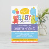 Jongen of Girl Dinosaur Baby shower Invitation Kaart (Staand voorkant)