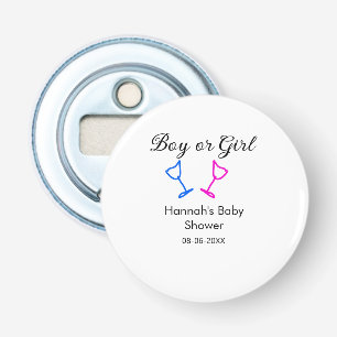 Jongen of meisje baby shower roze blauw glas naam button flesopener