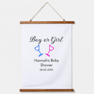 Jongen of meisje baby shower roze blauw glas naam hangend wandkleed