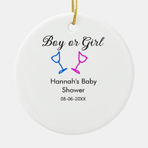 Jongen of meisje baby shower roze blauw glas naam keramisch ornament