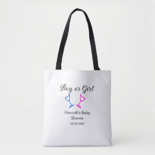 Jongen of meisje baby shower roze blauw glas naam tote bag