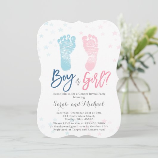 Jongen of Meisje Baby voeten Geslacht onthullen Kaart (Staand voorkant)