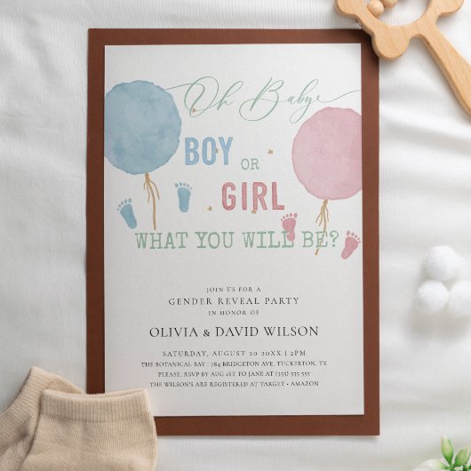 Jongen of Meisje Ballonnen Gender Reveal Party Kaart