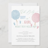 Jongen of Meisje Ballonnen Gender Reveal Party Kaart (Voorkant)