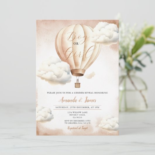 Jongen of Meisje Beige Hete Luchtballon Geslacht O Kaart (Staand voorkant)