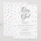 Jongen of Meisje Blauw Roze Harten Gender Reveal P Kaart (Voorkant / Achterkant)