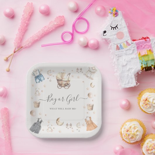 Jongen of Meisje Boho Kwekerij Baby Wieg Geslacht  Papieren Bordje (Feest)