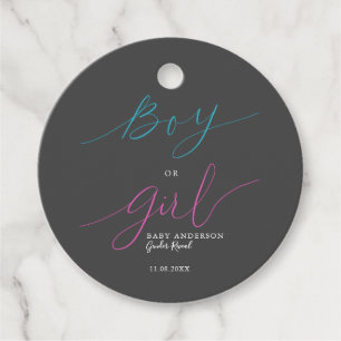 Jongen of Meisje Elegant Roze Blauw Script Geslach Bedankjes Labels